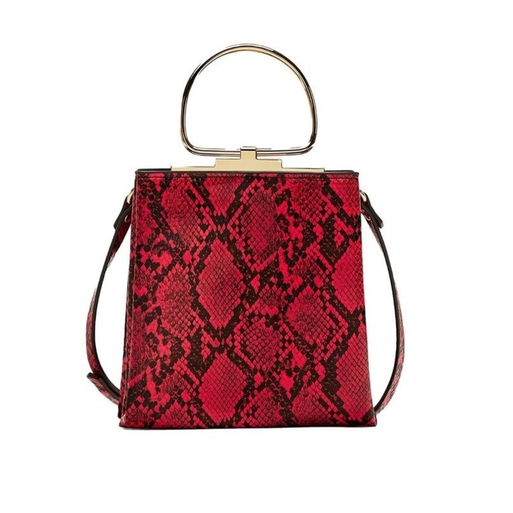 Zara Red Snakeskin Faux Leather Ring Handle Crossbody Bag
